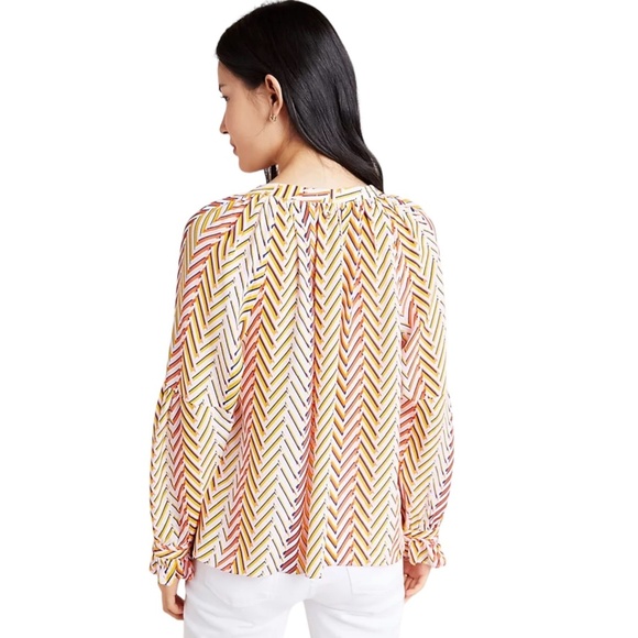 Anthropologie Marie Oliver Christienne Silk Peasant Blouse Top Size XS Orange - Picture 2 of 11